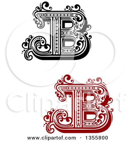 Clipart of Retro Red, Black and White Capital Letter B Designs with Flourishes - Royalty Free Vector Illustration by Vector Tradition SM