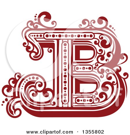 Clipart of a Retro Red and White Capital Letter B with Flourishes - Royalty Free Vector Illustration by Vector Tradition SM