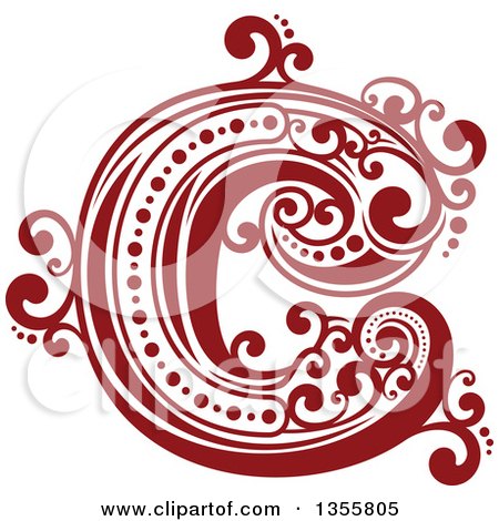 Clipart of a Retro Red and White Capital Letter C with Flourishes - Royalty Free Vector Illustration by Vector Tradition SM
