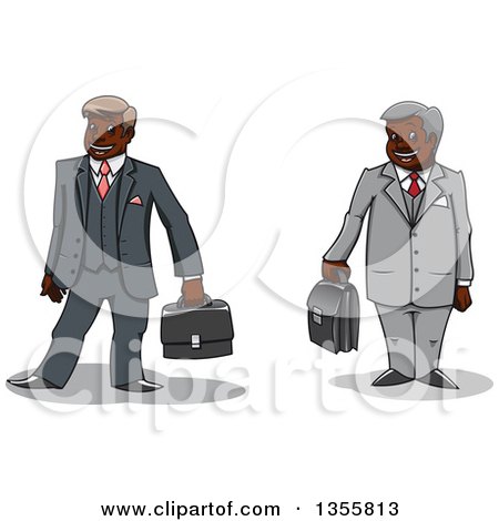 Clipart of Cartoon Happy Black Business Men Standing and Holding Briefcases - Royalty Free Vector Illustration by Vector Tradition SM