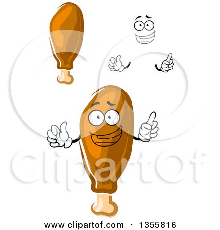 Clipart of a Cartoon Happy Face, Hands and Chicken Drumsticks - Royalty Free Vector Illustration by Vector Tradition SM