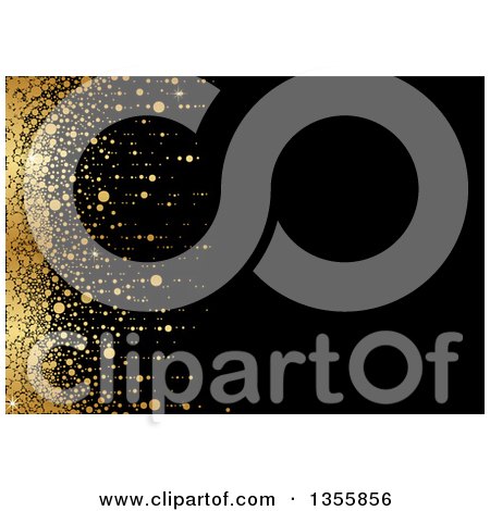 Clipart of a Black Background with a Left Edge of Golden Dots and Flares - Royalty Free Vector Illustration by dero