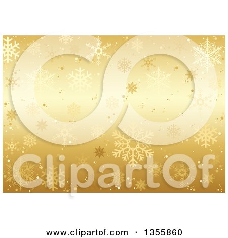 Clipart of a Gradient Gold Christmas Background of Snowflakes - Royalty Free Vector Illustration by dero