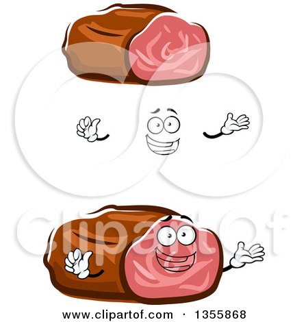 Clipart of a Cartoon Face, Hands and Roast Beef - Royalty Free Vector Illustration by Vector Tradition SM
