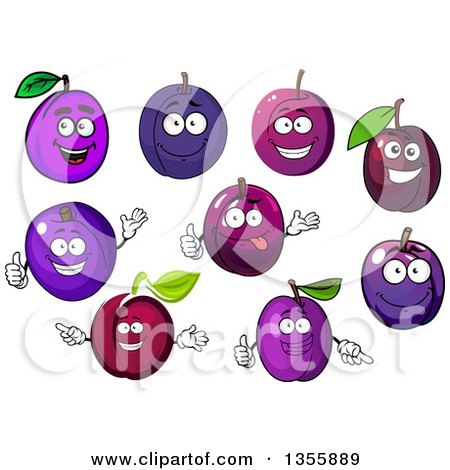 Clipart of Cartoon Plum Characters - Royalty Free Vector Illustration by Vector Tradition SM