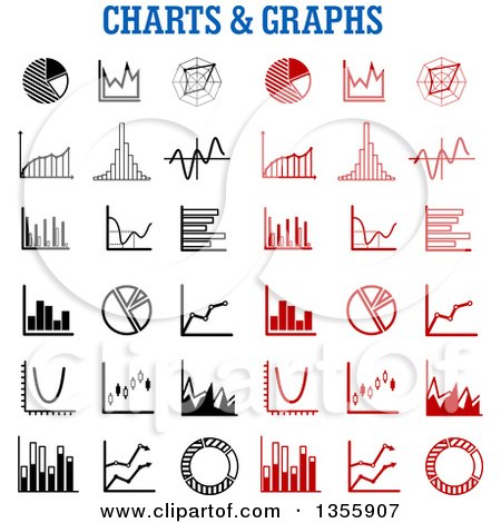 Clipart of Black and White and Red Chart and Graph Icons - Royalty Free Vector Illustration by Vector Tradition SM