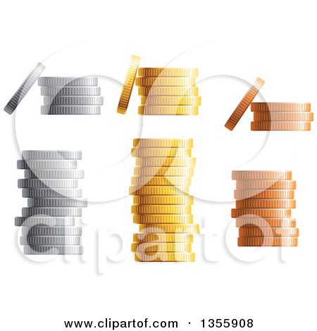 Clipart of 3d Stacks of Silver, Gold and Bronze Coins - Royalty Free Vector Illustration by Vector Tradition SM