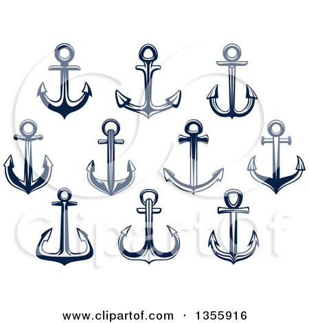 Clipart of Navy Blue Nautical Anchors - Royalty Free Vector Illustration by Vector Tradition SM