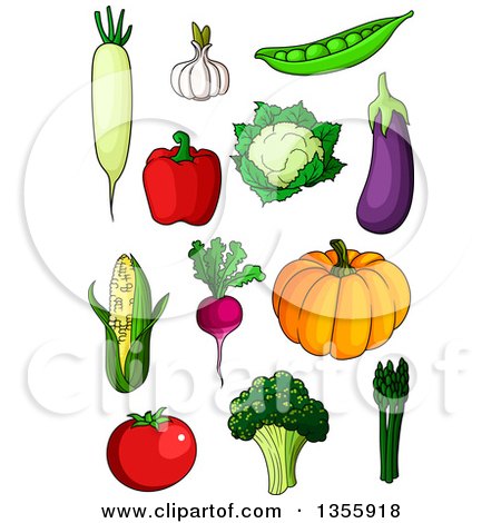 Clipart of Cartoon Produce Vegetables - Royalty Free Vector Illustration by Vector Tradition SM