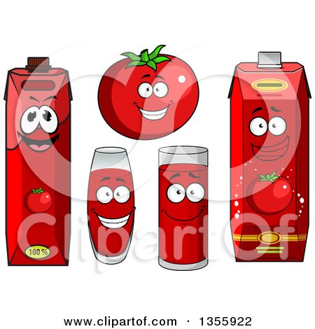 Clipart of a Happy Red Tomato Character and Juice - Royalty Free Vector Illustration by Vector Tradition SM