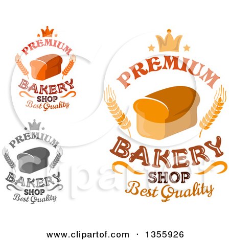Clipart of Crown and Bread Loaf Bakery Designs with Text - Royalty Free Vector Illustration by Vector Tradition SM