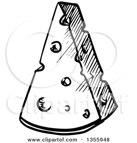 Clipart of a Black and White Sketched Cheese Wedge - Royalty Free Vector Illustration by Vector Tradition SM