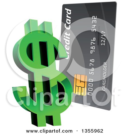 Clipart of a 3d Green Dollar Currency Symbol and Credit Card - Royalty Free Vector Illustration by Vector Tradition SM