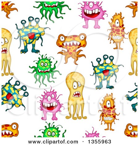 Clipart of a Seamless Background Pattern of Colorful Germs, Viruses or Monsters - Royalty Free Vector Illustration by Vector Tradition SM