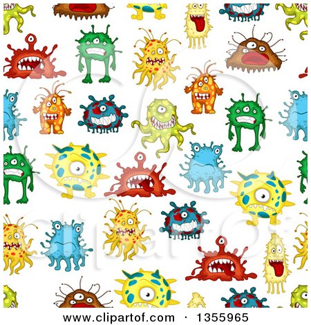 Clipart of a Seamless Background Pattern of Colorful Germs, Viruses or Monsters - Royalty Free Vector Illustration by Vector Tradition SM