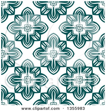 Clipart of a Seamless Retro Geometric Teal Flower Pattern - Royalty Free Vector Illustration by Vector Tradition SM