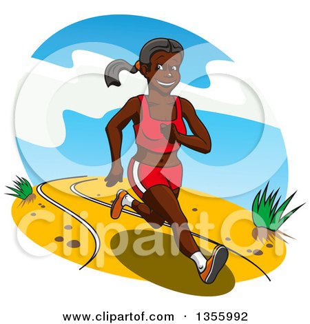 Clipart of a Cartoon Healthy and Fit Black Woman Running - Royalty Free Vector Illustration by Vector Tradition SM