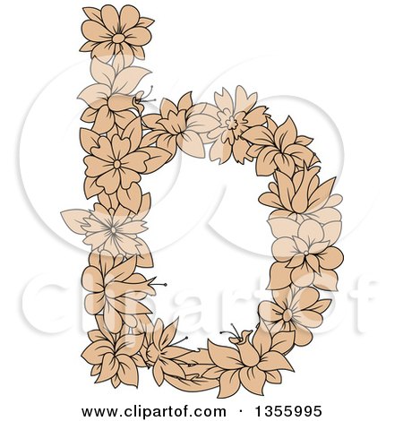 Clipart of a Tan Floral Lowercase Letter B - Royalty Free Vector Illustration by Vector Tradition SM