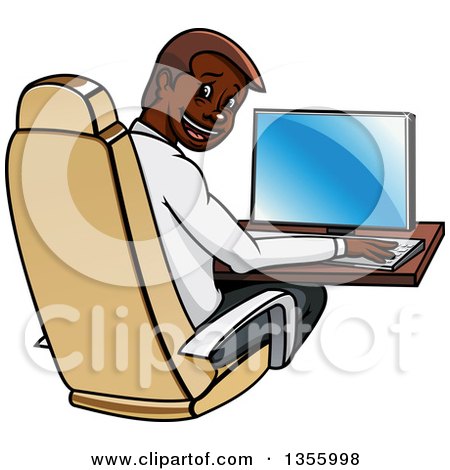 Clipart of a Cartoon Black Businessman Working on a Computer - Royalty Free Vector Illustration by Vector Tradition SM