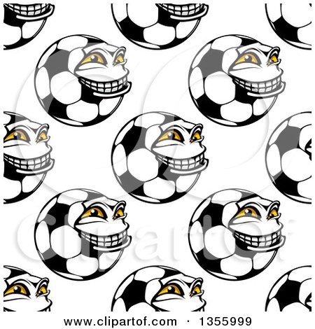Clipart of a Seamless Background Pattern of Soccer Ball Characters - Royalty Free Vector Illustration by Vector Tradition SM