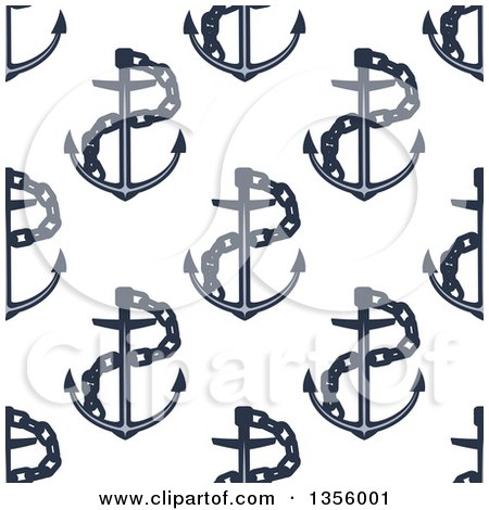 Clipart of a Seamless Background Pattern of Navy Blue Anchors and Chains - Royalty Free Vector Illustration by Vector Tradition SM
