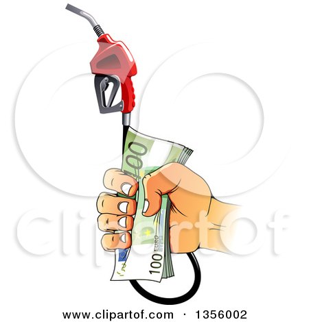 Clipart of a Hand Holding a Gas Pump Nozzle and Cash Money| Royalty Free Vector Illustration by Vector Tradition SM
