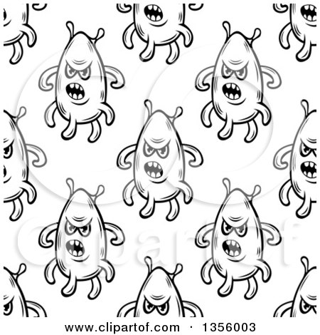 Clipart of a Background Pattern of Black and White Amoeba Germs - Royalty Free Vector Illustration by Vector Tradition SM
