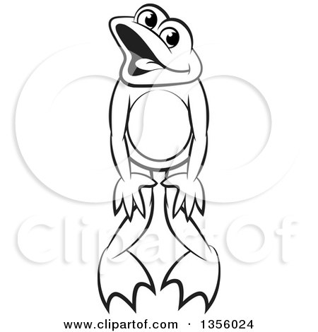 Clipart of a Cartoon Black and White Frog Dancing - Royalty Free Vector Illustration by Lal Perera