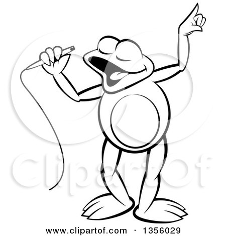 Clipart of a Cartoon Black and White Frog Singing - Royalty Free Vector Illustration by Lal Perera