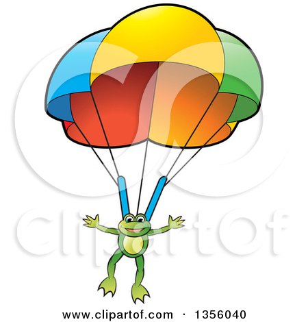 Clipart of a Cartoon Green Frog Parachuting - Royalty Free Vector Illustration by Lal Perera
