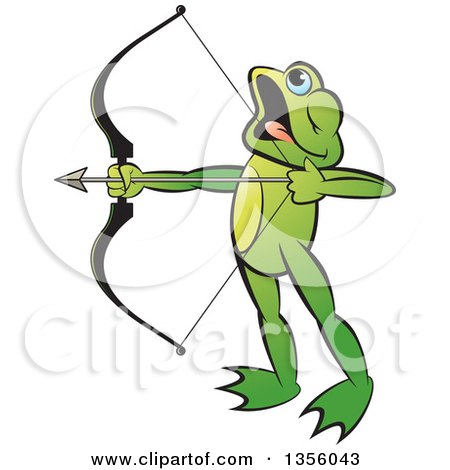 Clipart of a Cartoon Green Frog Archer Aiming an Arrow - Royalty Free Vector Illustration by Lal Perera