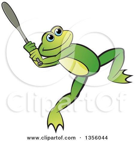 Clipart of a Cartoon Green Frog Swinging a Baseball Bat - Royalty Free Vector Illustration by Lal Perera