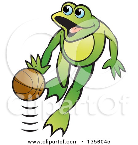 Clipart of a Cartoon Green Frog Dribbling a Basketball - Royalty Free Vector Illustration by Lal Perera