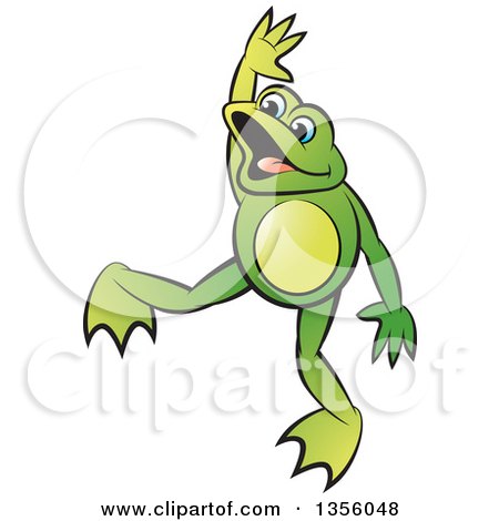 Clipart of a Cartoon Green Frog Dancing - Royalty Free Vector Illustration by Lal Perera