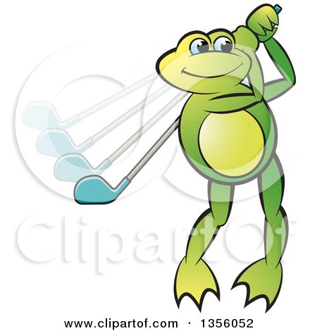 Clipart of a Cartoon Green Frog Playing Golf - Royalty Free Vector Illustration by Lal Perera