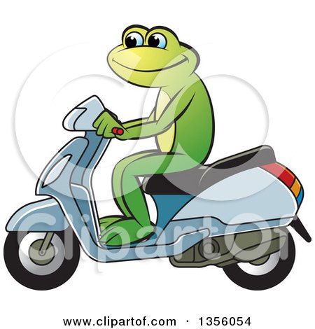 Clipart of a Cartoon Green Frog Riding a Scooter - Royalty Free Vector Illustration by Lal Perera
