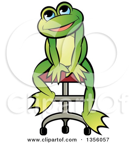 Clipart of a Cartoon Green Frog Sitting on a Chair - Royalty Free Vector Illustration by Lal Perera