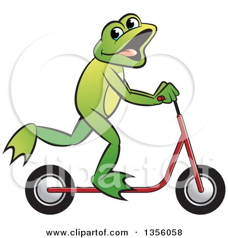 Clipart of a Cartoon Green Frog on a Toy Scooter - Royalty Free Vector Illustration by Lal Perera