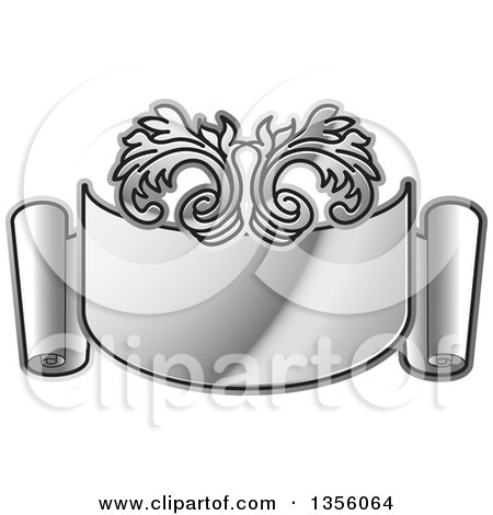 Clipart of a Gradient Silver Ribbon Banner Scroll - Royalty Free Vector Illustration by Lal Perera