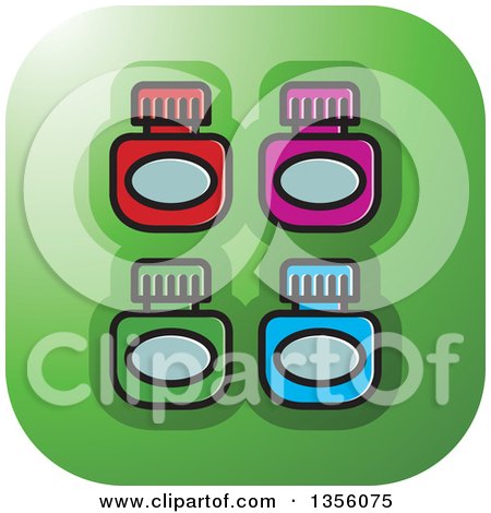 Clipart of a Green Square Ink Bottle Icon with Rounded Corners - Royalty Free Vector Illustration by Lal Perera
