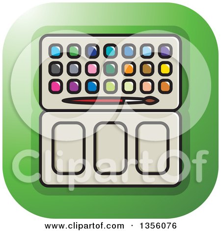 Clipart of a Green Square Paint Palette Icon with Rounded Corners - Royalty Free Vector Illustration by Lal Perera