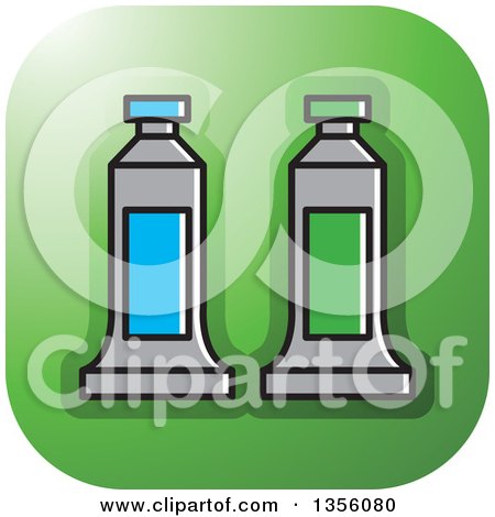 Clipart of a Green Square Paint Tubes Art Icon with Rounded Corners - Royalty Free Vector Illustration by Lal Perera