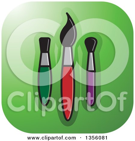 Clipart of a Green Square Paintbrush Art Icon with Rounded Corners - Royalty Free Vector Illustration by Lal Perera