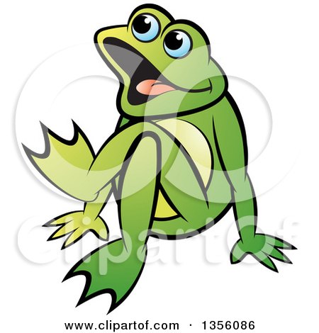 Clipart of a Cartoon Green Frog Sitting on the Ground - Royalty Free Vector Illustration by Lal Perera