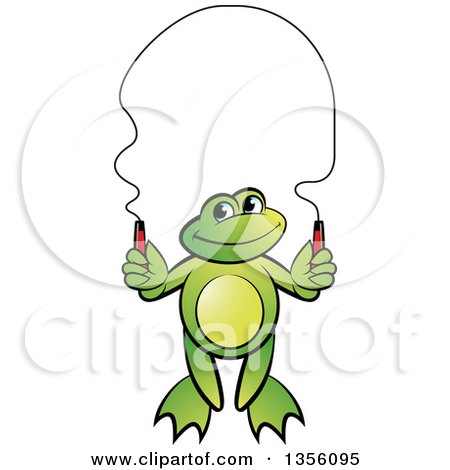 Clipart of a Cartoon Green Frog Skipping Rope - Royalty Free Vector Illustration by Lal Perera