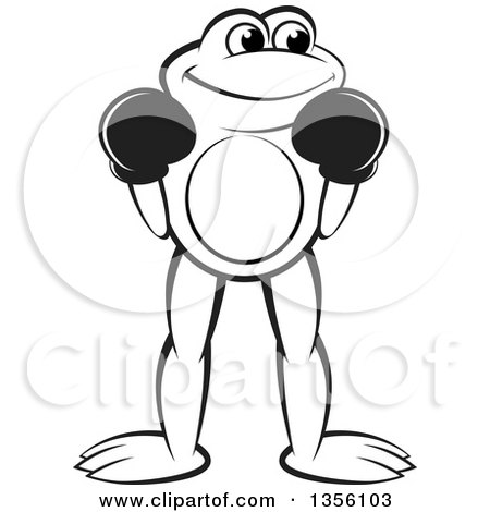 Clipart of a Cartoon Black and White Frog Boxer - Royalty Free Vector Illustration by Lal Perera