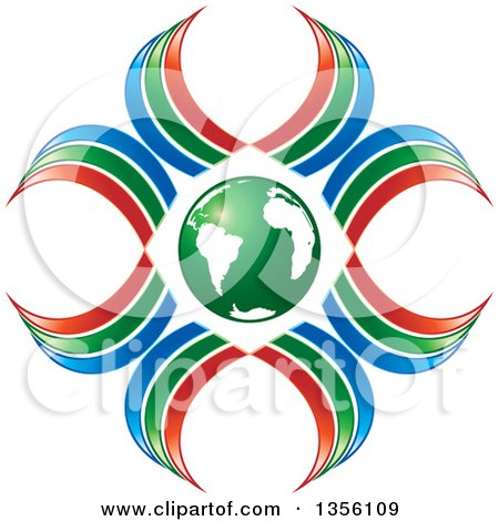 Clipart of a Green Earth Globe with Red Green and Blue Ribbons - Royalty Free Vector Illustration by Lal Perera