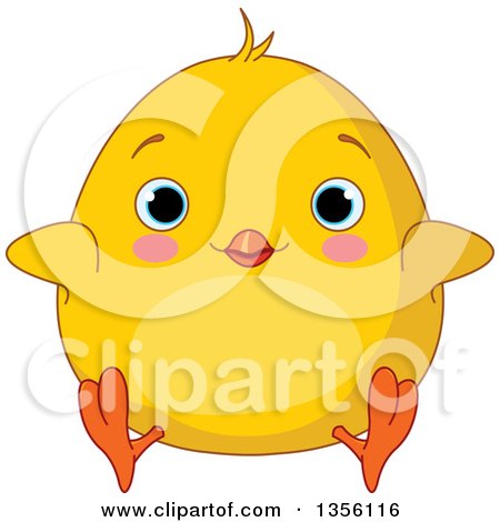 Clipart of a Cartoon Chubby Yellow Chick Sitting - Royalty Free Vector Illustration by Pushkin