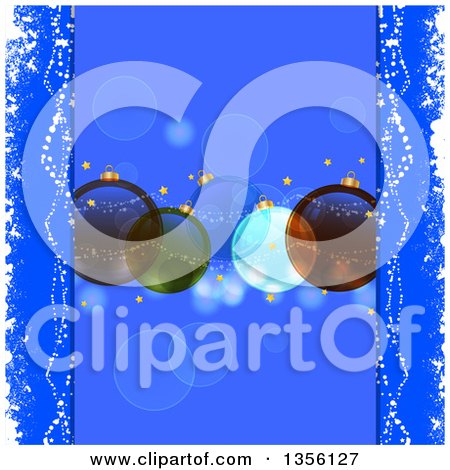 Clipart of a Background of Christmas Bauble Ornaments over Blue with Flares - Royalty Free Vector Illustration by elaineitalia