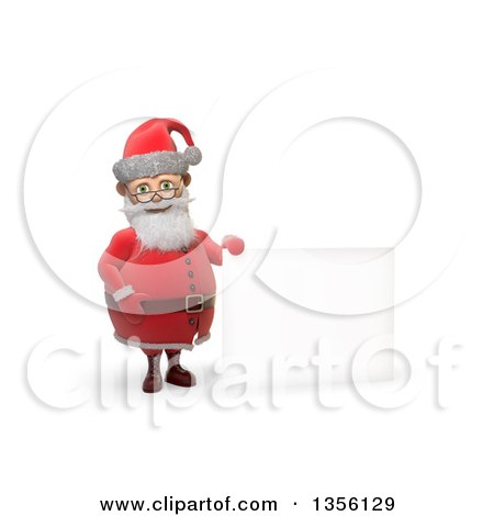 Clipart of a 3d Christmas Santa Claus Holding a Blank Sign, on a White Background - Royalty Free Illustration by Mopic